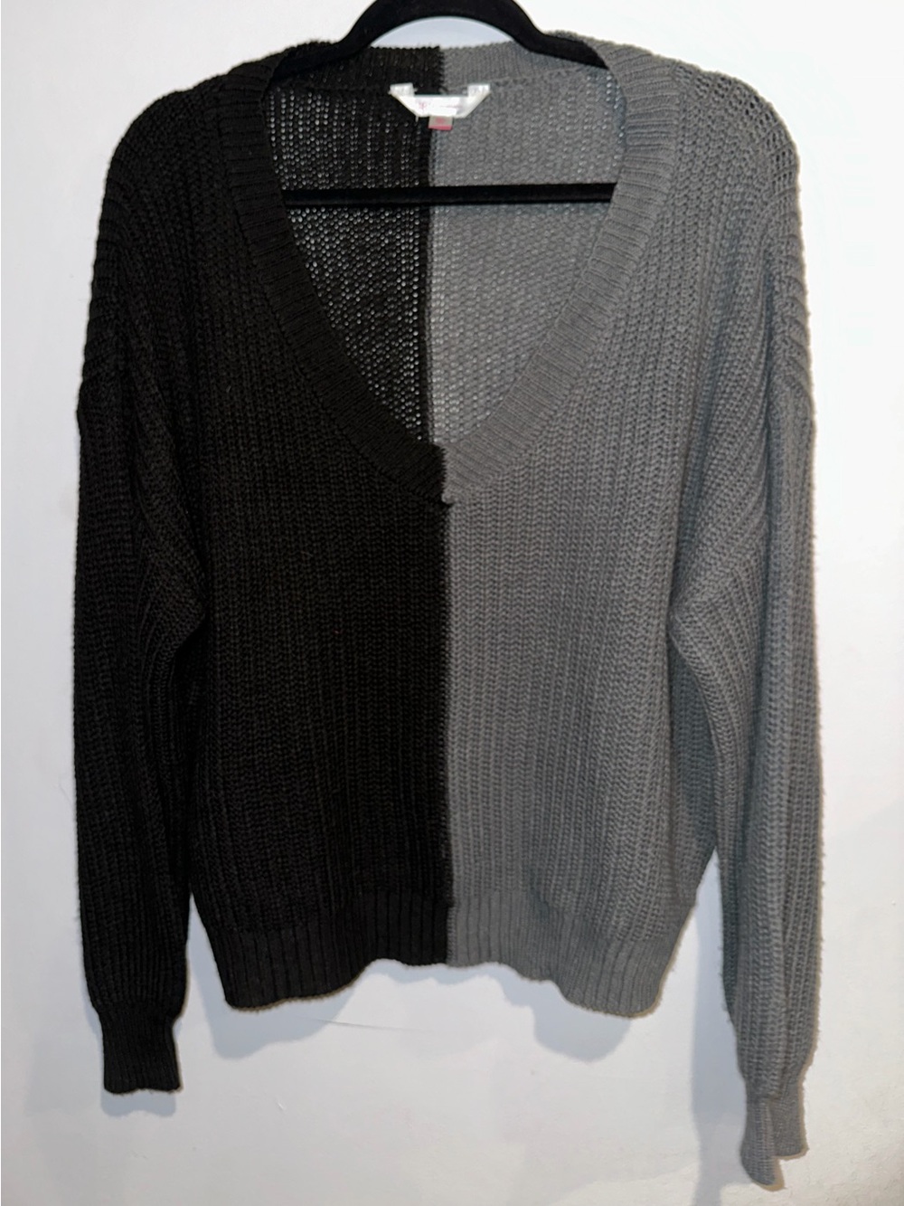 NOBO Colorblock Knit Sweater Black Sage Green V Neck XL